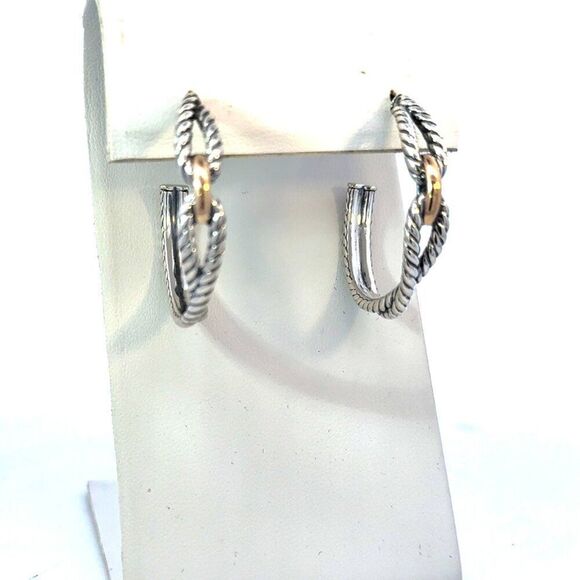 David Yurman Large Hoop Earrings 18 KT Gold + Silver Estate DY562 - Picture 5 of 9